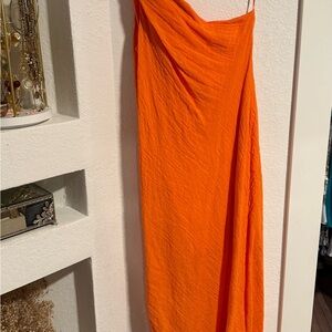 Massimo Dutti Vibrant Orange One Shoulder Dress